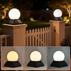 Solar Outdoor Post Lights - IP65 Waterproof LED Globe Column Lights for Fence, Patio & Landscape, 3 Color Modes with Remote Timer Dimmer, 2400mAh Battery