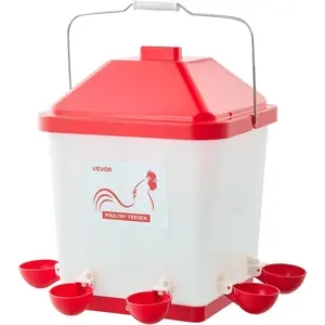 VEVOR 5 Gallon Automatic Chicken Waterer, 6 Water Ports, Automatic - Fill Water Cup, Automatic Gravity Waterer with Handle Sealed Rubber Ring, Waterproof PP Material, No Waste Design, for ChickenVEVOR Super Brand Day