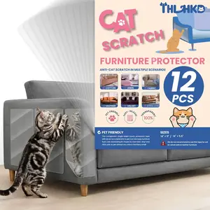 12PCS Single Sided Transparent Sticky Cat Scratch Furniture Protector Anti Scratch Couch Sofa Corner Protection Cover for Preventing Cat Claws Scratching