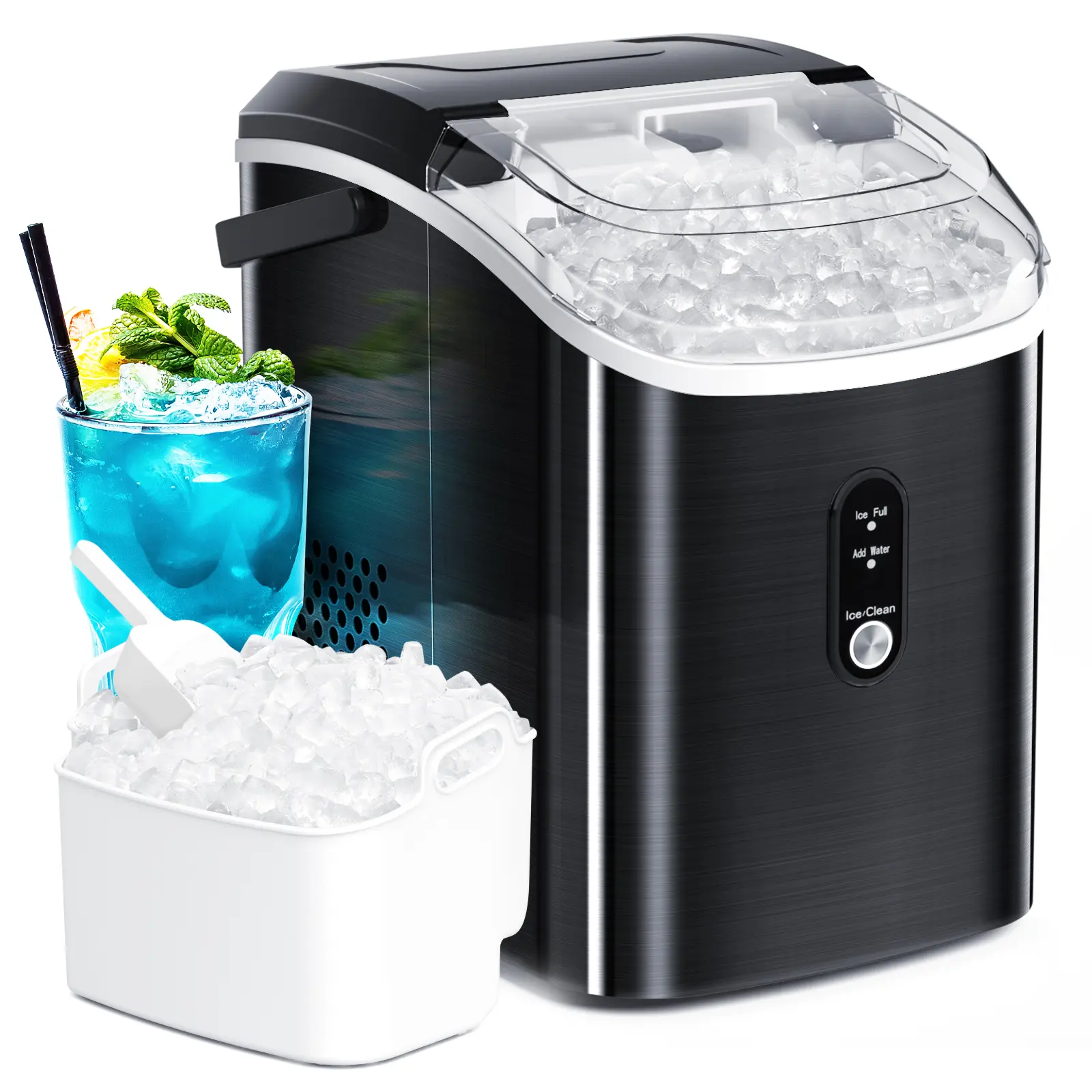 Xbeauty Ice Maker Countertop - Chewable Pellet Ice Cubes, 33 lbs Daily Output, Stainless Steel Housing, Ice Machine with Ice Basket, Ice Spatula and Carry Handle, for Parties, Kitchen, Bar, Black summerwins tiktokshopbacktoschool