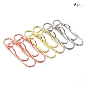 6Pcs Multifunctional Metal Heart Pen Clips Cute Notebook Pen Ring Holder Clipboard Pen Organizer Office Stationery