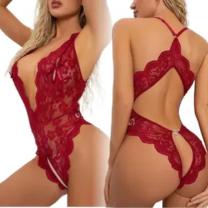 One Piece Open Bra Crotchless Women's Underwear For Sex Lace Transparent Lingerie Sets