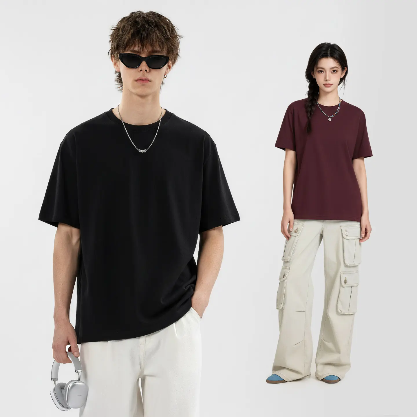 MIDMX Men's 100% Cotton 230 GSM Heavyweight Round Neck Short-Sleeve T-Shirt - Loose-Fit, Slouch-Correcting, Breathable, Solid Color, All-Seasons Athletic Basic Menswear Basic Top, Tshirt, Garments, Shortsleeve