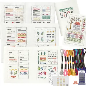 4Page Beginner Creative Sewing Book Set, Embroidery Stitches Kit with Embroidery Design and Pattern Tutorial, Handmade Cross Stitch DIY Sewing Kit with 12 Color Metal Threads