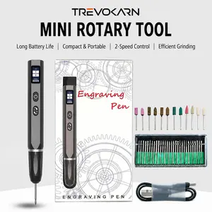 【Father‘s Day】Cordless Engraving Pen Kit with 30 Diamond Bits, USB-C Rechargeable Rotary Tool with OLED Display, 2 Speed 15000-20000RPM for Wood Metal Glass Jewelry DIY