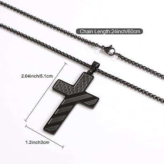 Men's Cross Necklace: Bible Verse & American  Flag Pendant | Stainless Steel Patriotic Faith Chain - Bold Gift for Him men boy black tone Strength Inspiration