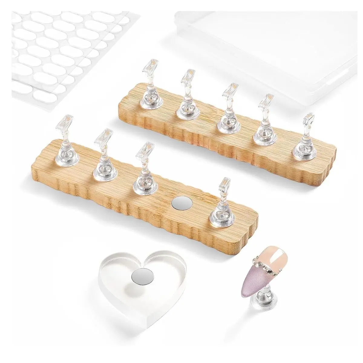 ESUOHYM Nail Stand for Press On Nails Art Display Practice 2 Sets, 1 Heart Shaped Acrylic Magnetic Nail Stands, Fake Nail Holder Tips With 200 PCS...