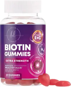 Hair Vitamins Gummies with Biotin 5000 mcg per Serving - Hair Growth Support with Vitamins E & C for Thicker, Stronger & Beautiful Hair - Hair Skin and Nails Vitamin, Gluten Free - 60 Gummies
