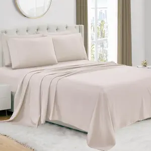 Fashion Home Luxury 4/6-Piece Deep Pocket Cooling Bed Sheet Set – Ultra Soft Hotel Style Bedding, Breathable Wrinkle Resistant Sheets for All Seasons with 16 Inches deep Pocket.-Beige
