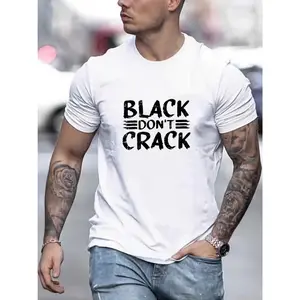 Men's Short-Sleeve Round Neck Menswear T-Shirt - Soft Stretchy Cotton Fabric, Loose Fit, Simple "Don't Crack" Graphic Black Streetwear Top for Summer Casual Sports Wear