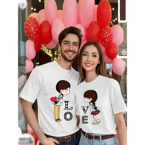 Couple'S Printed Sleeve Collar T-Shirt, Casual Short-Sleeve Top for Spring And Summer, Women'S Clothing (Sold Separately for Men And Women)