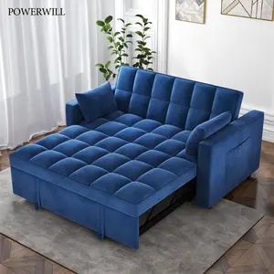 3 in 1 Velvet Pullout Bed with USB Ports, Modern Design Adjustable Sofa Bed, Foldable Recliner with Storage Bag & 2 Pillows for Living Room and Lounge