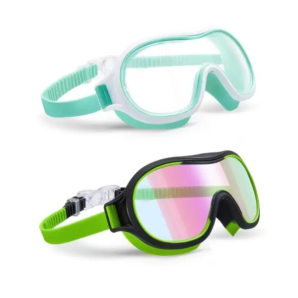 Aegend 2 Pack Swim goggles for Kids Big Frame AntiFog AntiUV Wide Vision Clear vision Waterproof No leak large frame Swimming goggles for Boys Gir