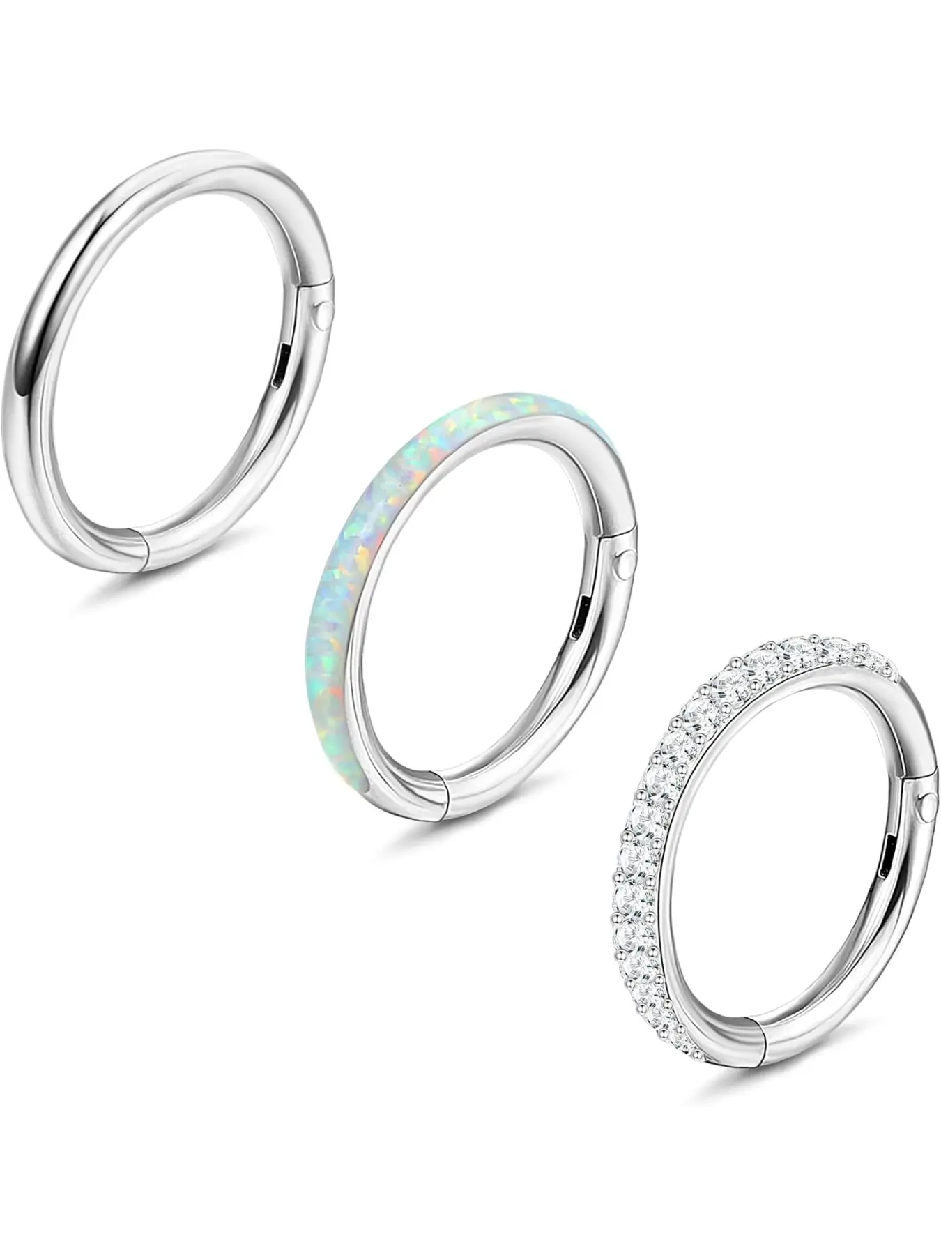 3 Pcs Steel Nose Rings Hoop for Women, Septum Pierced Ring, 18g 16g Clicker Hinged Segment Lip Nose Rings, Helix Cartilage Conch Rook Earrings, Nose Piercing Jewelry, Body Piercing Jewelry