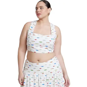 ELOQUII Women's Plus Size Printed Linen Crop Top