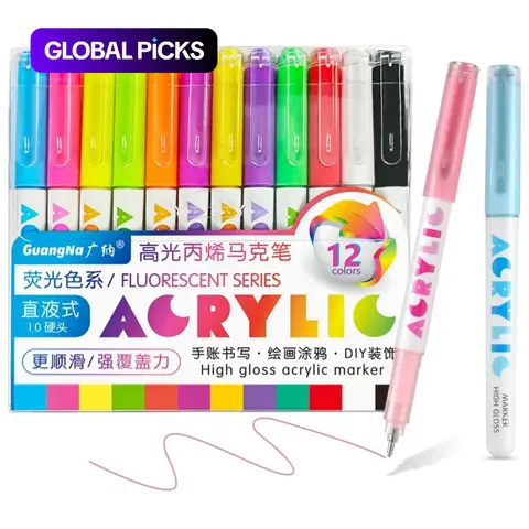 High Gloss Acrylic Paint Marker Pens, 1mm Bullet Nib Large Capacity Ink Art Markers, Acrylic Markers Set, Art Drawing Supplies, Bright Colors for Rock Painting, Canvas, Wood, Glass, Ceramic, Fabric and Plastic, Egg Painting, Art Supplies Kit #GLOBAL PICKS