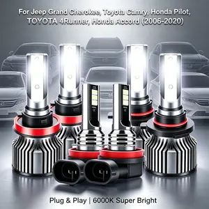 9005 + H11 LED Headlight Bulbs, 6000K Cool White, Plug and Play, High Low Beam/Fog Light Combo Kit, Compatible with Jeep Grand Cherokee, Toyota Camry, Honda Pilot/Accord, Toyota 4Runner