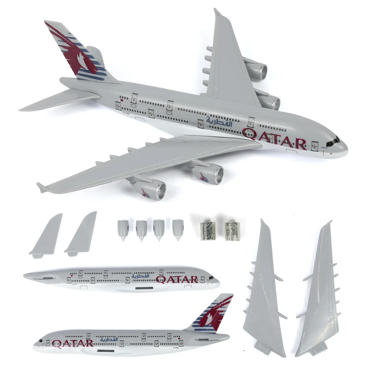 1/280 Qatar Airbus A380 Airplane Model Kit, Quick Build Plastic Aircraft with Display Stand, 25.5 cm Desk Decor for Aviation Collectors