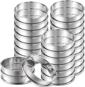 25 Pcs 4 Inch English Muffin Rings, Double Rolled Stainless Steel Round Crumpet Tart Rings, Metal Cooking Pastry Molds for Baking Fluffy Muffins, Pancakes, Pastry, Omelette, Silver
