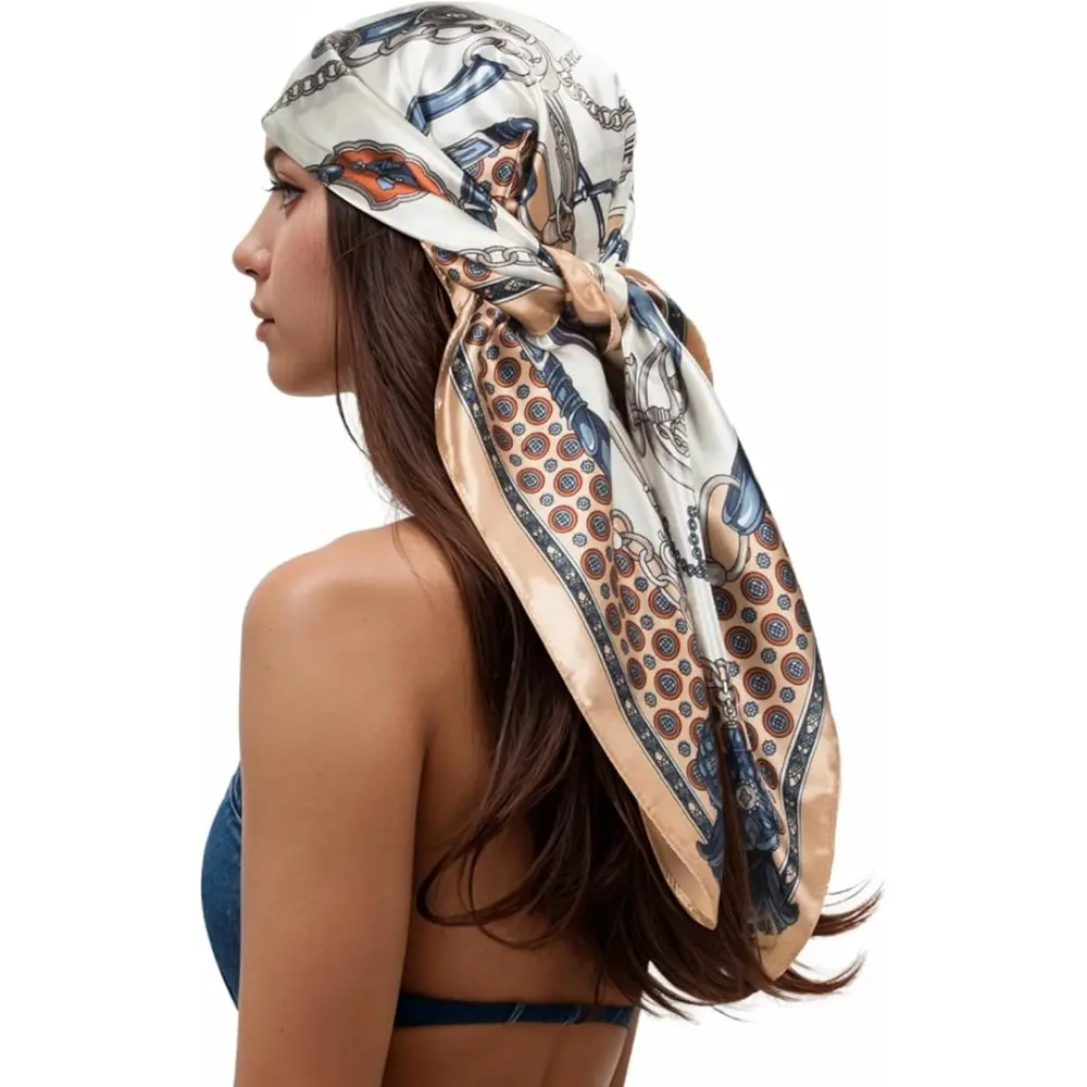 CUBIDUPI 35-Inch Silk-Like Hair Scarf for Women, Printed Square Head Scarf, Satin Feel Bandana for Hair, Neck, Purse & Travel, Lightweight Fashion Accessory