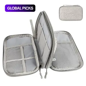 Cable Storage Bag, Portable Double Layer Makeup Storage Box, Waterproof Stationary Storage Container, Travel Organization Pouch for Outdoor Travel, Travel Organizer, Travel Essentials, Travel Gear, Gift Choice #GLOBAL PICKS