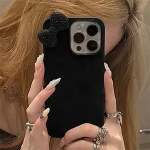 Glitter 3D Bowknot Diamand Case for iPhone 17 16 15 13 12 14 11 Pro Max Plus Mini X XR Korean Soft Cover Casing Black Shell Protection cute cartoon Screen Protector Protective Smartphone Shockproof Cellphone