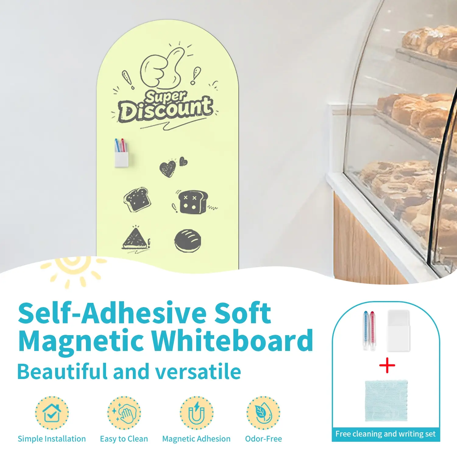 Self-Adhesive Whiteboard Stickers, Magnetic Surface for Writing, Drawing, Graffiti, Office Presentations, Menu Displays