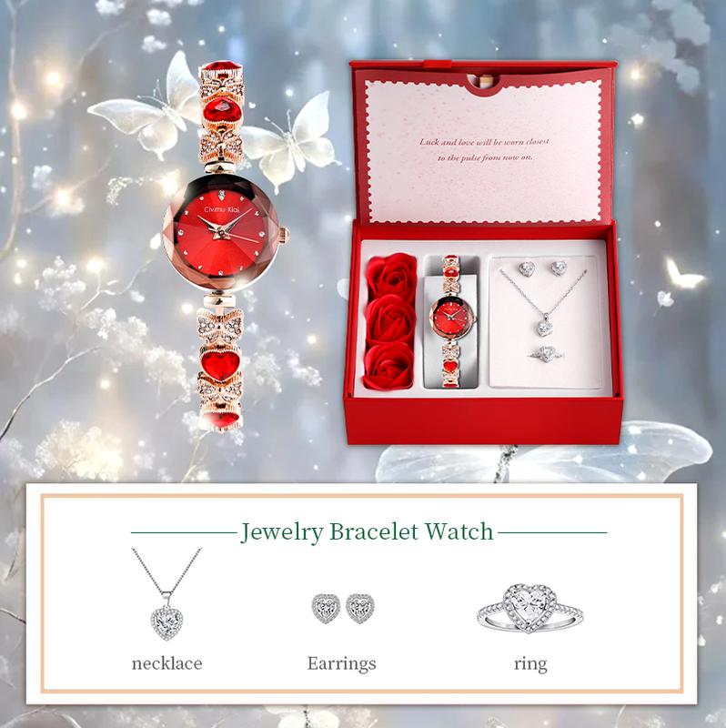 Clvmu Kiai Ladies Elegant Butterfly Watch Bracelet Set with Heart Shaped Gift Box Exquisite Necklace Ring Earrings Fashionable Jewelry for Women Perfect Festival Gift Baby G Rhinestone Wristwatch Clvmu Kiai Ladies Elegant Butterfly Watch Bracelet Set with Heart Shaped Gift Box Exquisite Necklace Ring Earrings Fashionable Jewelry for Women Perfect Festival Gift Baby G Rhinestone Wristwatch