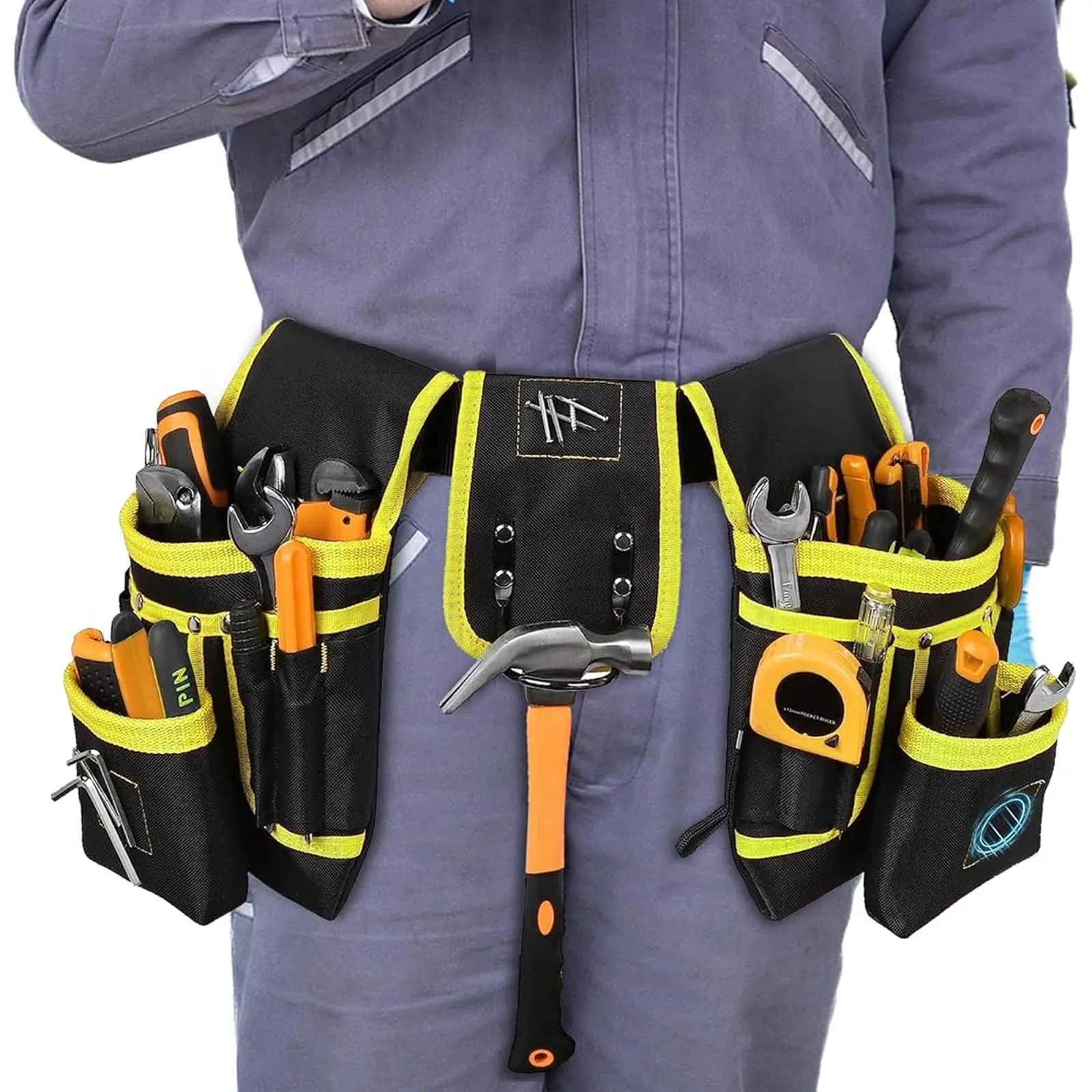 Heavy-Duty Men's 26-Pocket Magnetic Tool Belt, Adjustable Anti-Slip Comfortable Work Pouch, Professional Removable Gear Bag for Electricians Carpenters Construction, Durable Outdoor Repair Utility Belt
