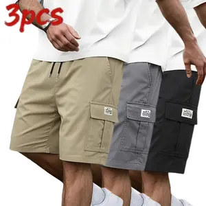 Men’s shorts 3-piece set (earth yellow/black/gray/blue) — slanted pockets — versatile casual wear — suitable for everyday use — multi-pocket design — ideal for summer outings, travel, and vacations