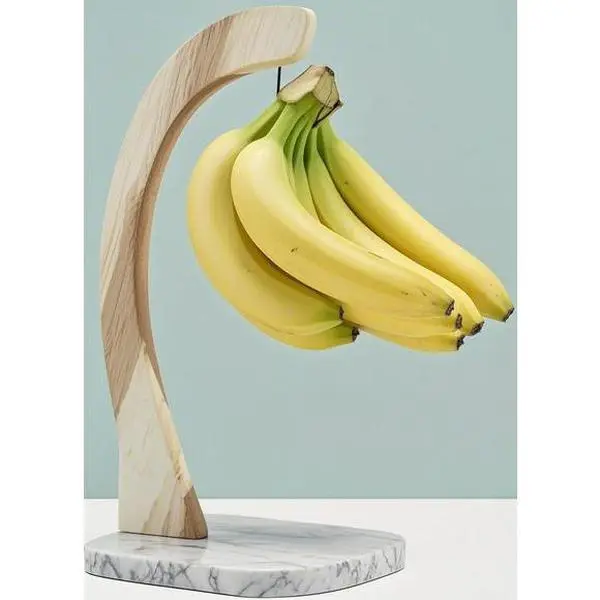 Modern Kitchen Banana Stand with Marble Base - Non-Slip Banana Holder for Countertop - Sturdy Banana Tree Rack for Home - Space-Saving Fruit Organizer - Durable Banana Storage Solution Hanging Wood Hand Hanger