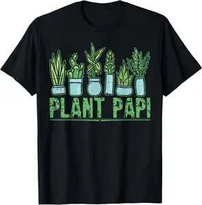 Men's Letter "Plant Papi Daddy Father Gardener Gardening Father’s Day" Print Round Neck Tee, Regular Fit Casual Short Sleeve T-shirt For Summer, Men's Top For Daily Outdoor