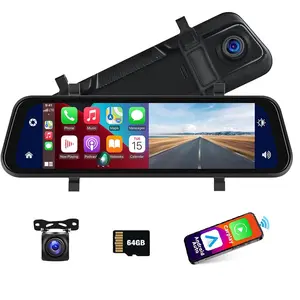 1080P Dual Cameras with 64GB Card, Dash Cam support Wireless Carplay&Android Auto,9.66" Voice Control Rear View Front and Rear View ,Night Vision, Parking Assistance/Monitoring, Car Video Surveillance, Dash Cam for Car, Car Electronics