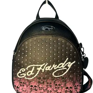 RARE Ed Hardy Y2K Rhinestone Skull Mini Backpack Pink Black NWT