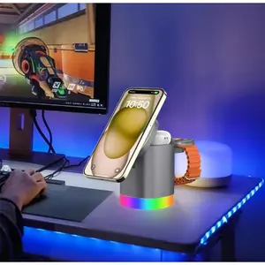 Wireless Charging Station Magnetic for Office Workers, 3-in-1 Charger Stand for Mag-Safe - Foldable Travel Dock for iPhone 17/16/15/14/13/12 Pro/Max/Plus, A-pple Watch 10-2, Air-Pods 4/3/2/Pro