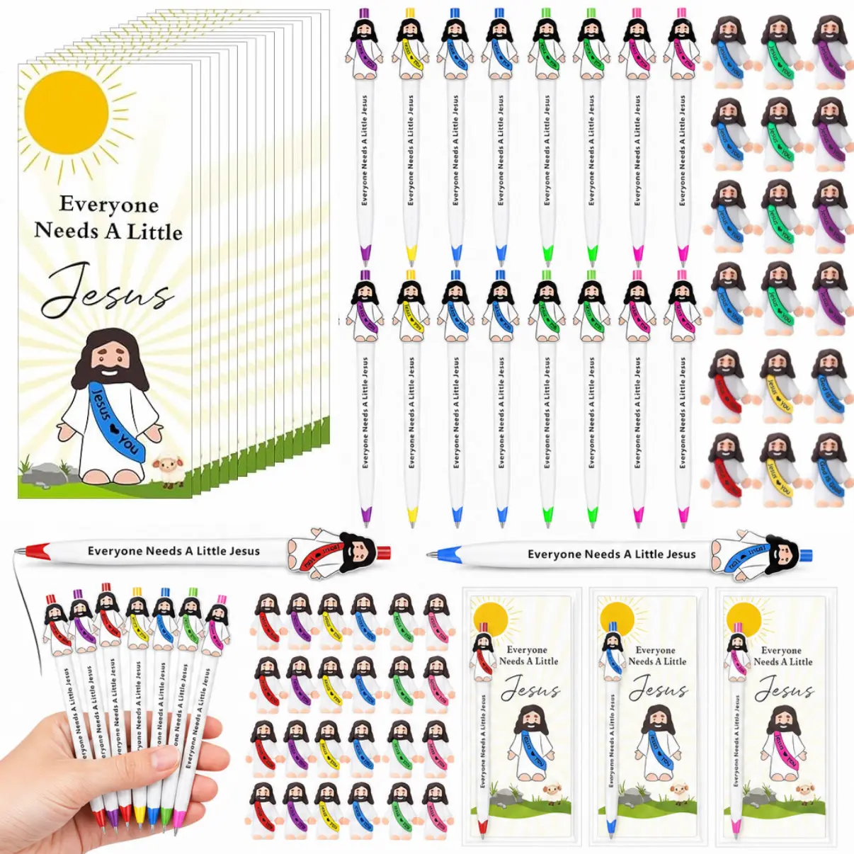 24 Sets Jesus Pens Little Jesus Figures Jesus Bookmarks Christian Gifts Bulk, Religious Baptism Faith Gifts Bible Verse Ballpoint Pens, Back to School Gifts Sunday School Prizes Church Bible Study Supplies Catholic Party Favors for Friends Coworker Family