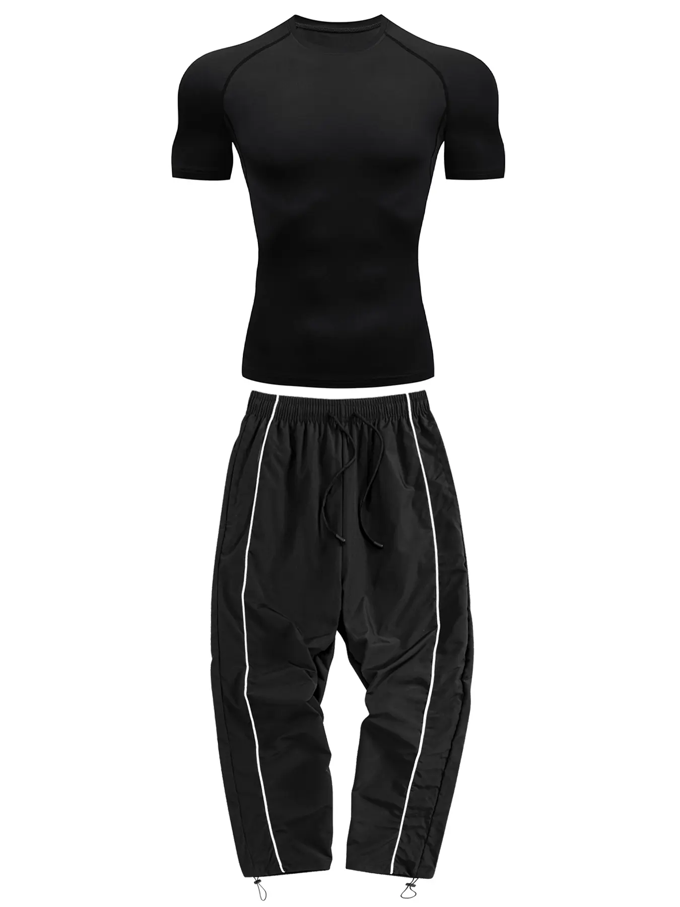 Men's Athletic 2 Piece Set, Tracksuit Sets, Gym Outfits, for All Seasons, Gym Workout Sportswear Set, Short Sleeve Compression T-Shirt + Drawstring Elastic Waist Pants, Casual Sweatpants with Side Stripe
