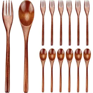 12 count Wooden Forks and Spoons for Eating Utensil Set Lunch Wooden Cutlery  Silverware Sets Flatware   Small Utensils Korean Mini Wooden Spoon Fork Set