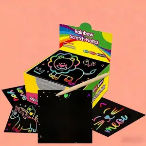 Scratch Art & Rubbing Plates, 100 Rainbow Sheets, Creative Drawing and Craft Paper for Kids and Students (Green Square)