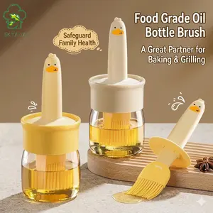 Glass Oil Dispenser Bottle Made with Premium Glass & Silicone | High Temperature Resistant Oil Bottle Integrated Barbecue Cooking, Frying, Air Fryer Utensils Home & Kitchen Easy to use