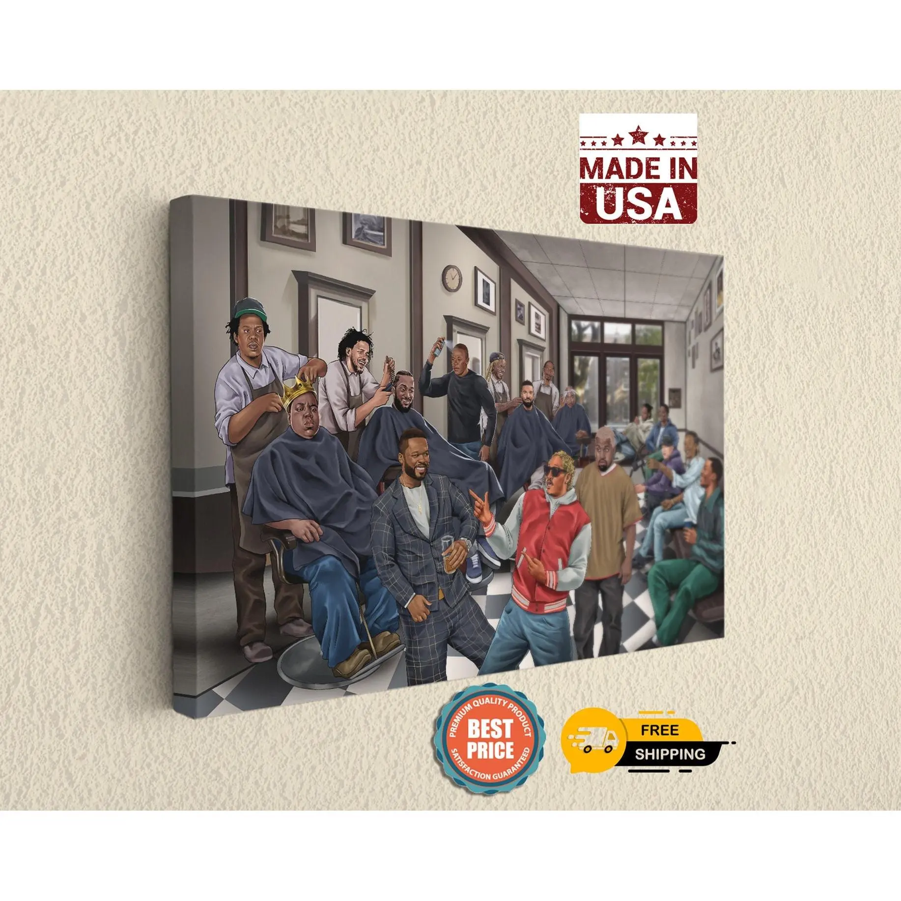Exclusive Rappers Barbershop Canvas Art, Digital Drawing by RGOK   Hip Hop Wall Decor, Handcrafted