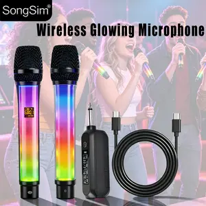 Professional RGB Wireless Microphone Set, Auto Color LED Effect, 6.35mm Receiver, Digital Frequency Display, Plug-And-Play