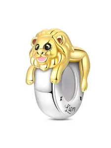 Plated 925 Sterling Silver Lion Charm Bead, Engraved Lion Design, Fits Pandora Bracelet, DIY Jewelry Gift