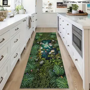 Premium Soft Machine Washable Rug, Durable Polyester, Forest Theme with Green Plants & Pond, Runner Rug for Living Room, Bedroom, Office & Entryway