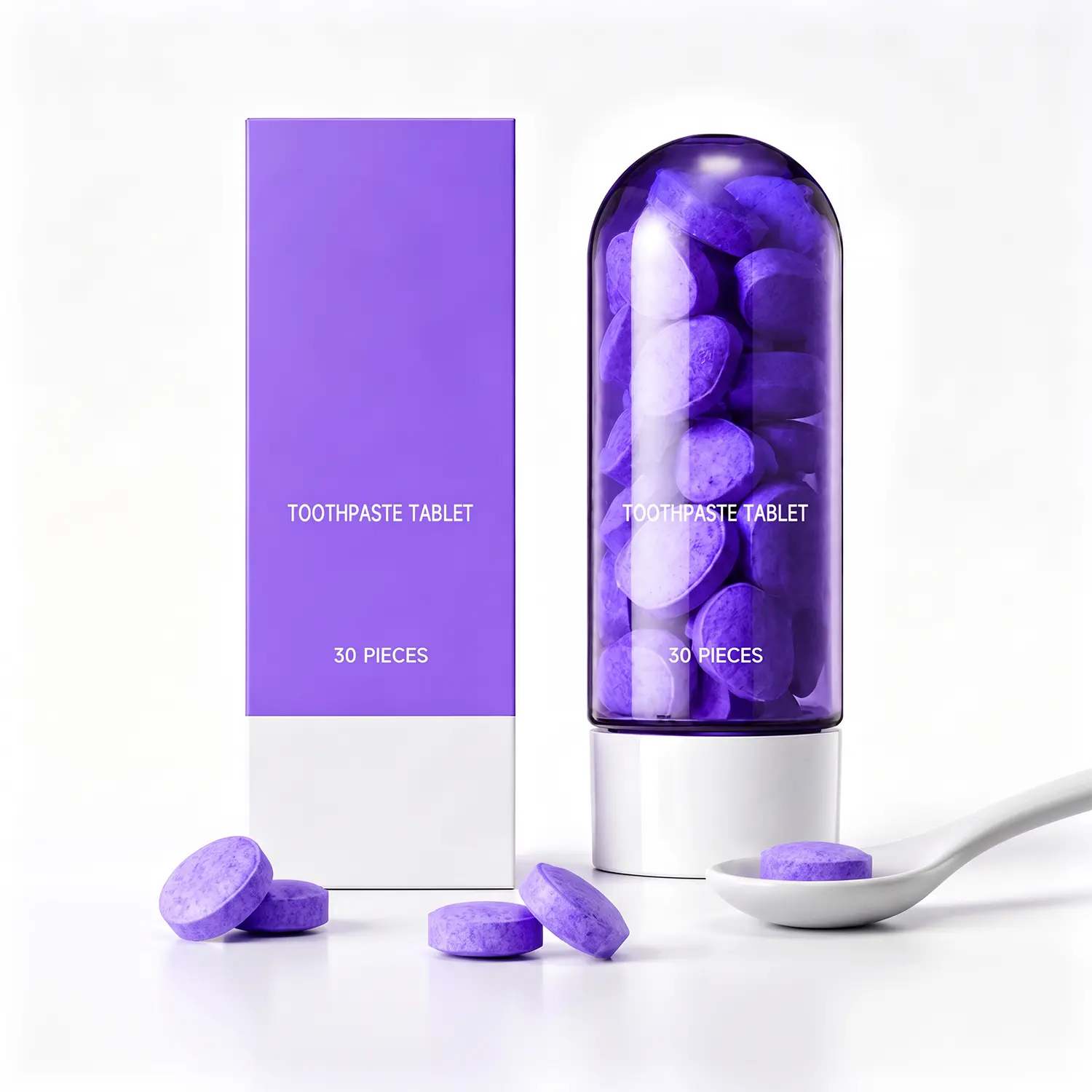 Fluoride-Free Vegan Purple Tone-Correcting Toothpaste Tablets, Long-Lasting Freshness, Travel-Friendly Oral Care [30 Tablets]