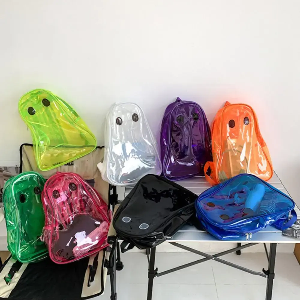 Dots Students Transparent PVC School Bag Zipper Candy Color Halloween Ghost Clear Backpack Large Capacity Korean Style