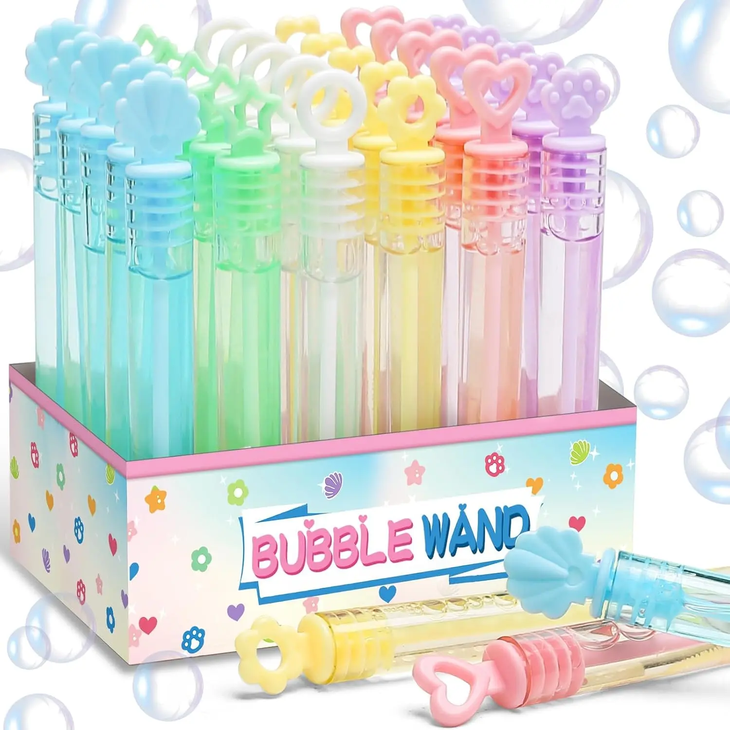 Mini Bubble Party Favors 10 Pack Bulk, Pastel Bubble Wand Sticks for Kids Party Supplies Birthday Wedding Goody Bag Fillers Carnival Prizes with Gift Box and Bubble Liquid