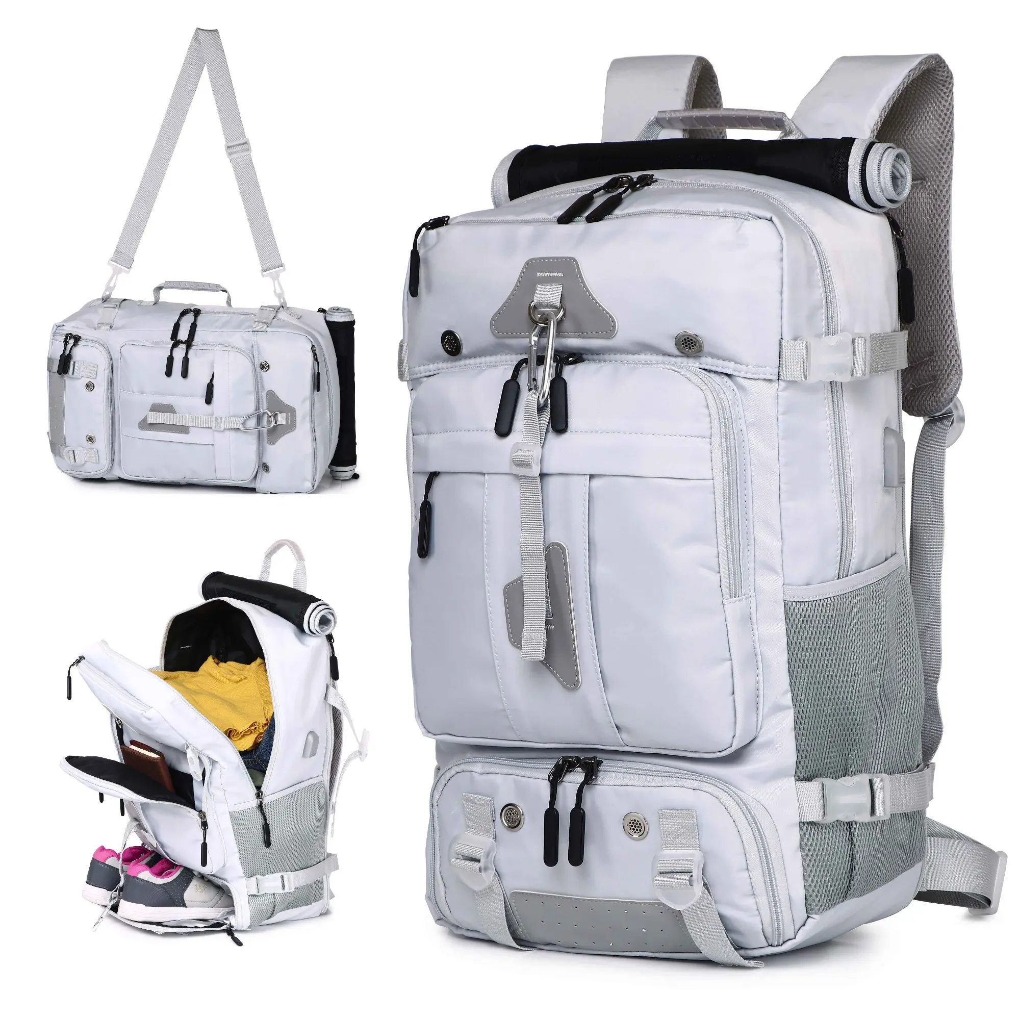 40L 3-in-1 Convertible Carry On Backpack, Water Resistant Travel Weekender Bag with Separate Ventilated Shoe Compartment, Laptop Sleeve & Luggage Pass-Through for Hiking Business Airplane Travel draw string