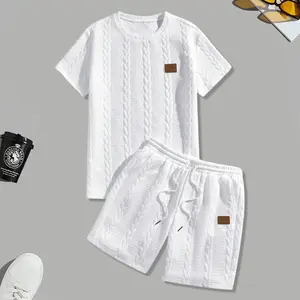 Men's Casual Jacquard Short Sleeve Set, Men's Short Sleeve Outfit, Suitable for Casual Wear and Vacation
