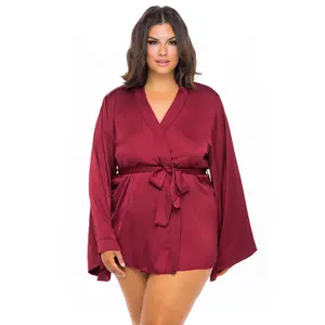 Charmeuse Kimono Robe Merlot Curvy
